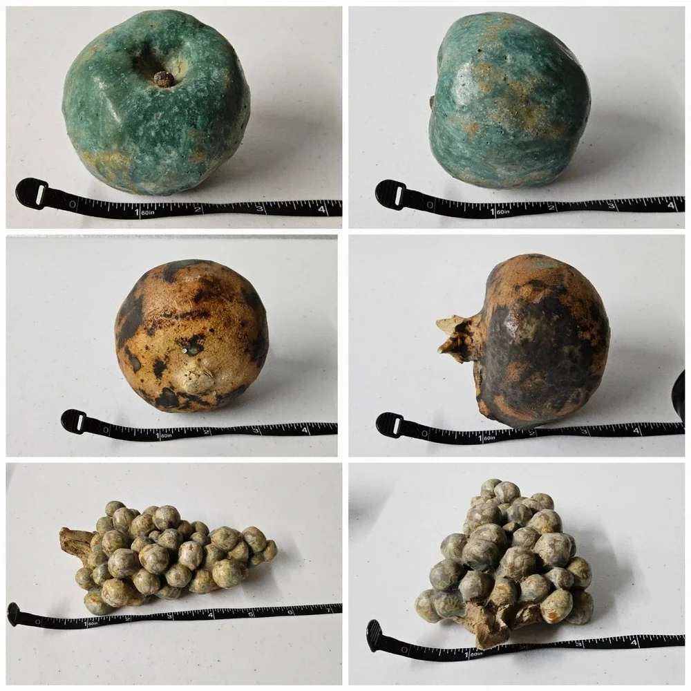 Vintage‎ Clay Fruit Grapes Apple Pomegranate Handmade Rustic